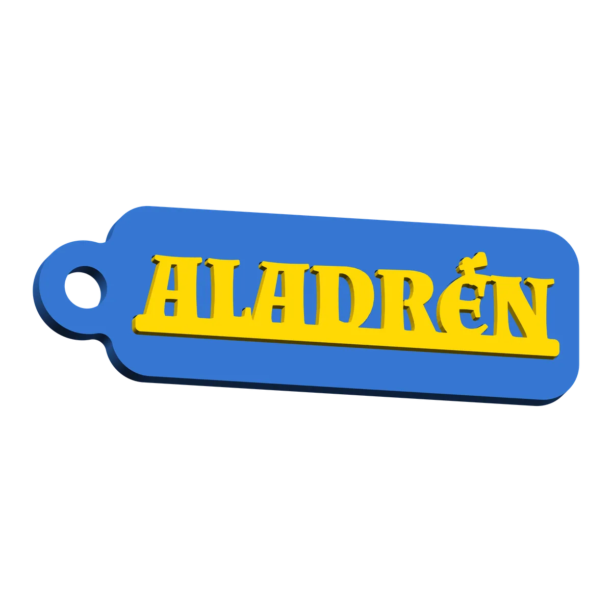 Llavero con el nombre de Aladrén impreso en 3D en dos colores