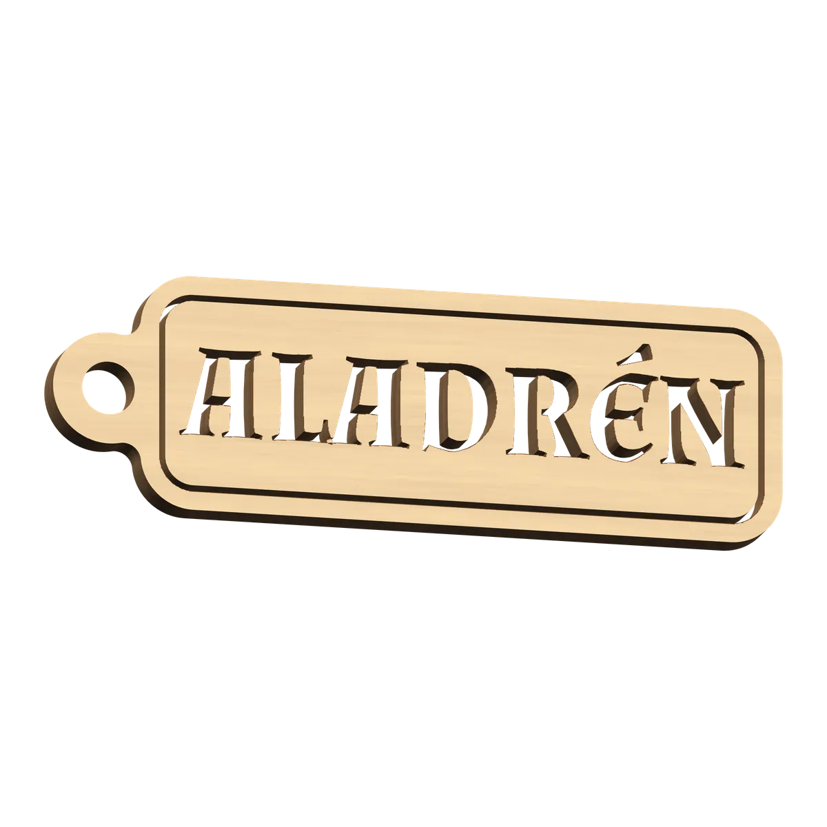 Llavero con el nombre de Aladrén grabado en madera