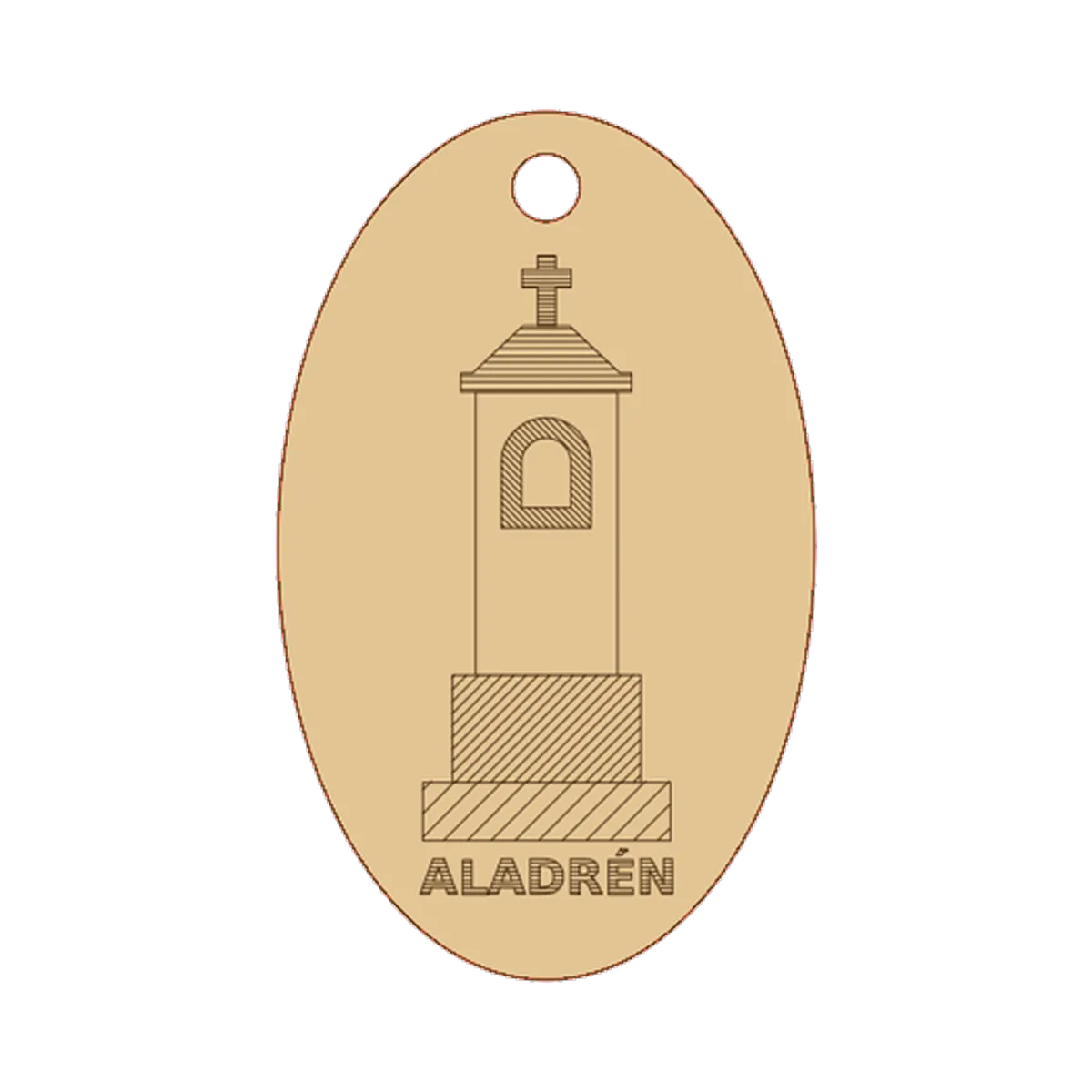 Llavero del peirón de Aladrén grabado en madera