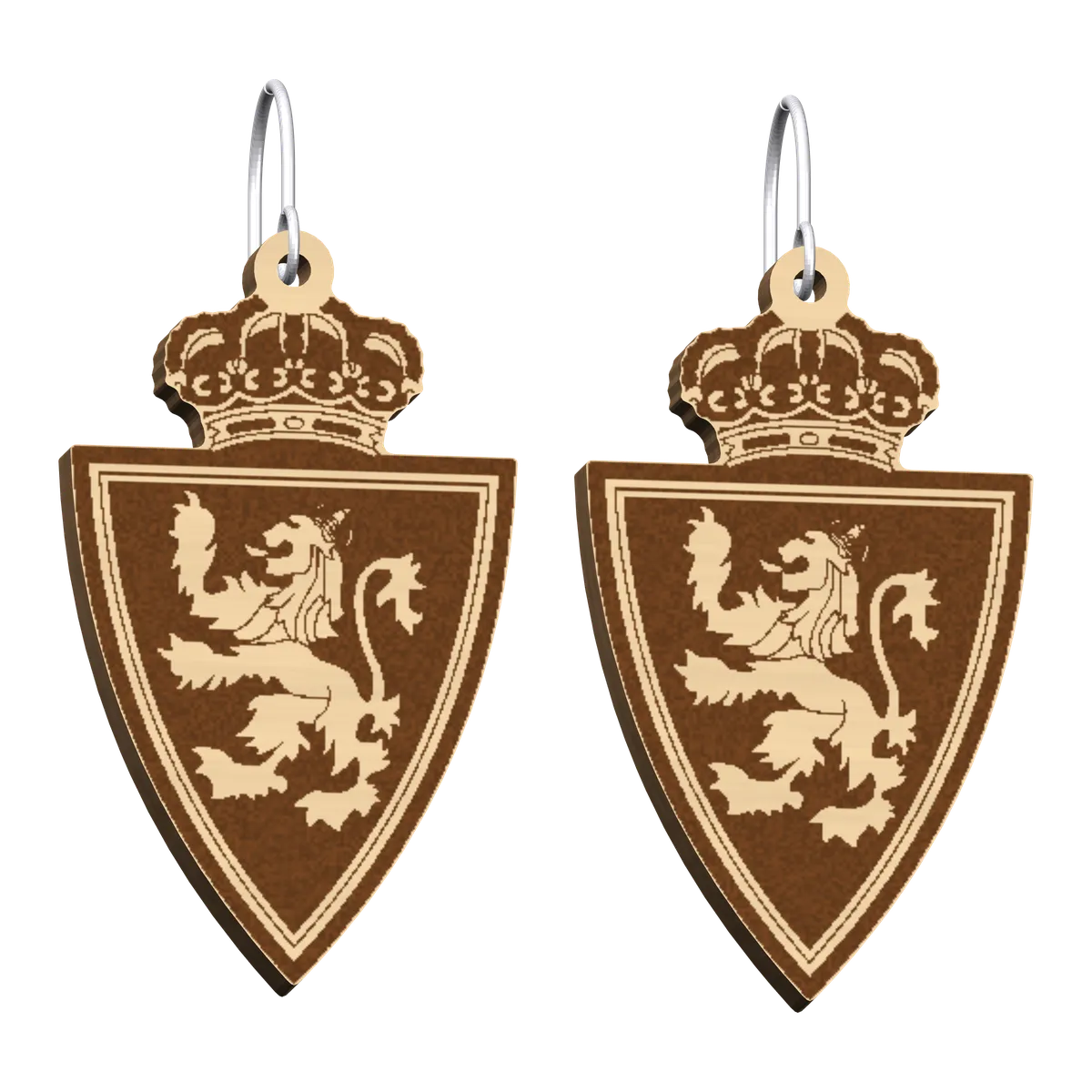 Pendientes de madera con el escudo grabado