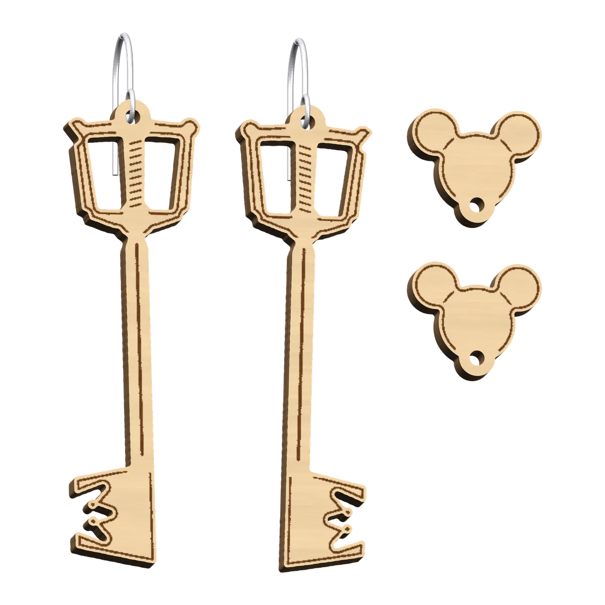 Pendientes de madera de llave espada y cabeza de Mickey