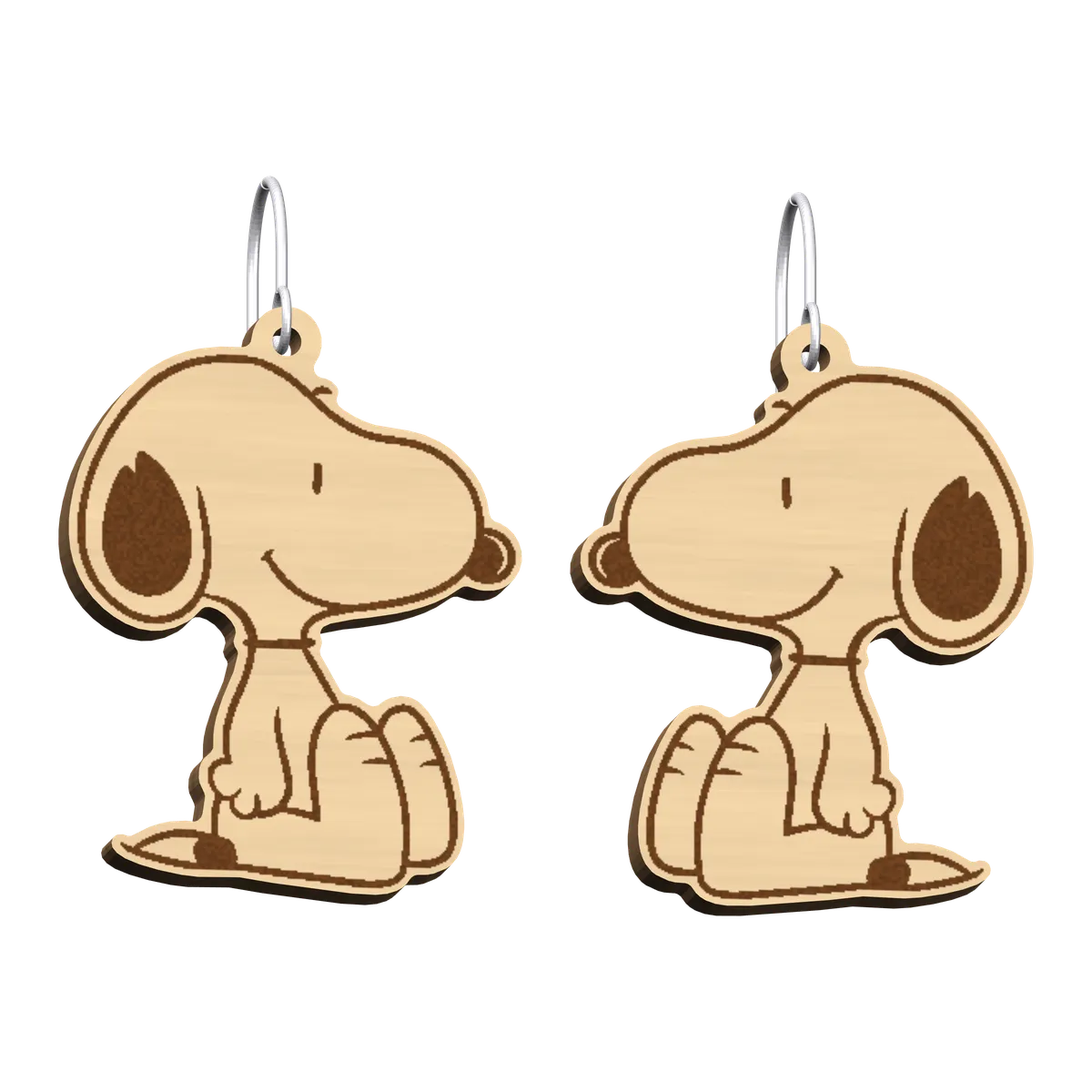 Pendientes de Snoopy en madera grabada